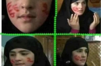 Allah and Muhammad name on Afghan girl face