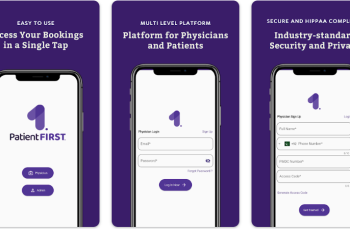Screenshots of various screens of PatientFirst.AI app